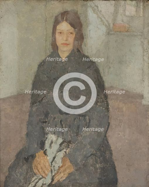 Seated Girl Holding a Piece of Sewing, 1915-1925. Creator: Gwendolen Mary John.