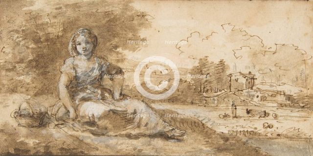 Seated Girl in a Landscape, 1702-88. Creator: Francesco Zuccarelli.