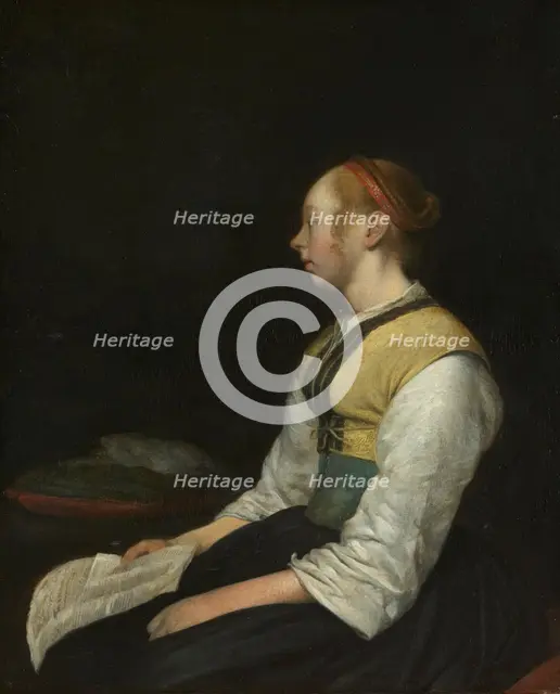 Seated Girl in Peasant Costume, c.1650-c.1660. Creator: Gerard Terborch II.