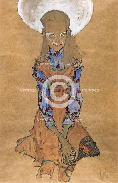 Seated Girl (Poldi Lodzinsky), c. 1910. Artist: Schiele, Egon (1890–1918)