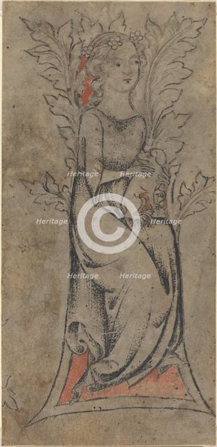 Seated Girl with a Dog, c. 1325. Creator: Unknown.