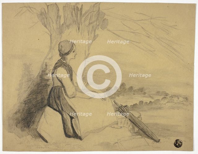 Seated Girl with Basket, 1876. Creator: Edith Langdale.