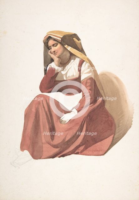 Seated Italian Peasant Woman, mid-19th century. Creator: Pierre Louis Dubourcq.