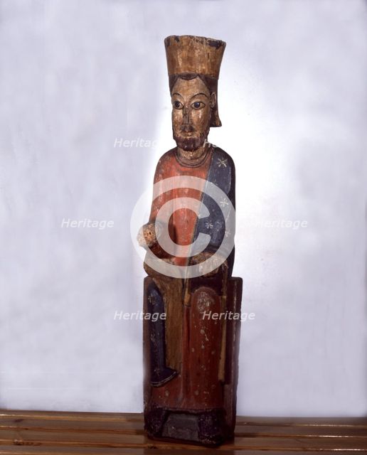 Seated image of the Saviour, from the Pyrenees, polychromed carving.