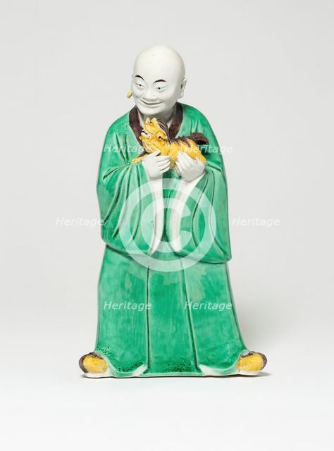Seated Luohan Holding a Lion, Qing dynasty (1644-1911), c. 19th century. Creator: Unknown.