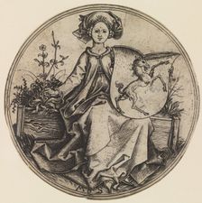 Seated Lady Holding a Shield with an Unicorn, ca. 1435-1491., ca. 1435-1491. Creator: Martin Schongauer