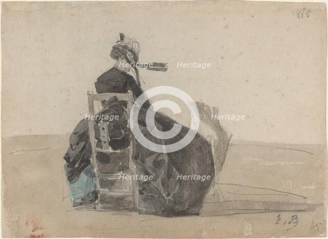 Seated Lady in Black, Trouville, 1865. Creator: Eugene Louis Boudin.