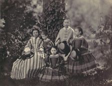 [Seated Lady in Striped Dress with Four Little Girls], 1850s-60s. Creator: Franz Antoine