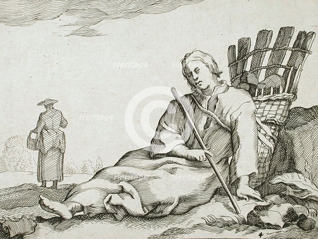 Seated Peasant and Basket, 17th century. Creator: Frederick Bloemaert.