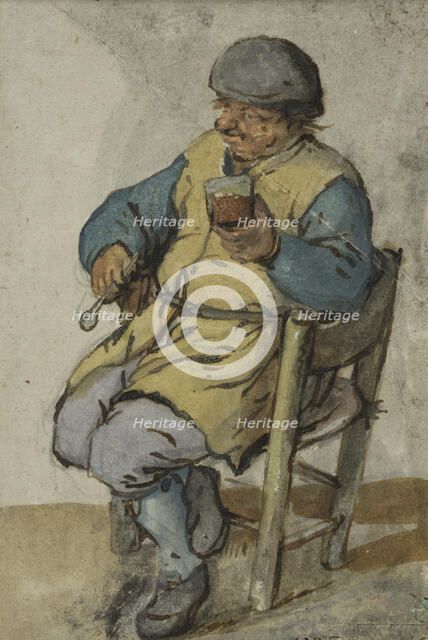 Seated Peasant, Holding a Glass of Beer, 1640s. Creator: Unknown.