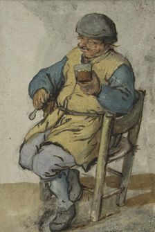 Seated Peasant, Holding a Glass of Beer, 1640s. Creator: Unknown