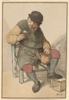 Seated Peasant with Jug, c. 1763. Creator: Cornelis Ploos van Amstel