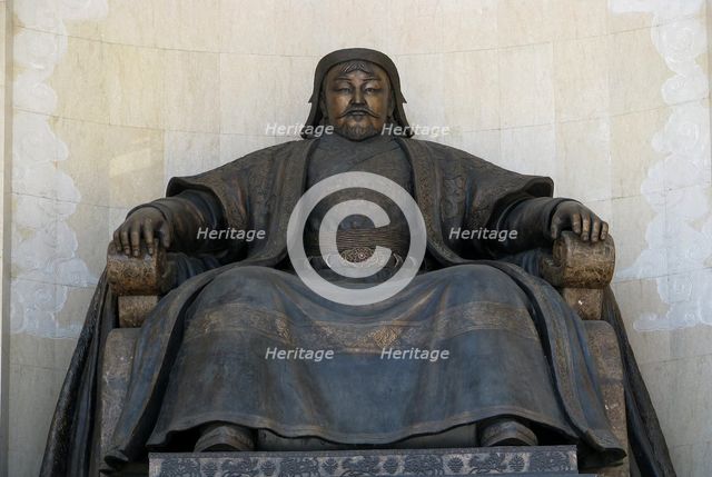 Seated statue of Chingis Khan at the Parliament Building in Ulan Bator, 2005. Artist: Anonymous  