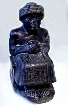 Seated statue of Gudea, prince of Lagash city one of many Sculptures dedicated to this ruler wh…