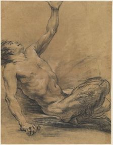 Seated Satyr Leaning Backward [recto], 1758/1765. Creator: Jean-Baptiste Deshays