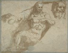 Seated satyr, with enlarged head of same (recto); head of a woman (verso), 1527-96. Creator: Pellegrino Tibaldi