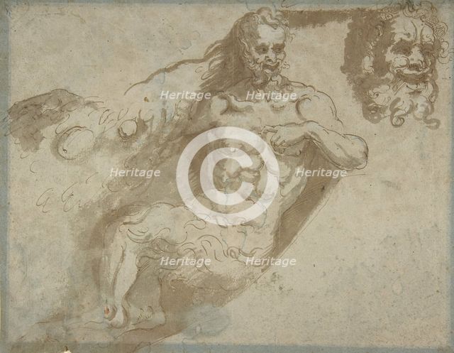 Seated satyr, with enlarged head of same (recto); head of a woman (verso), 1527-96. Creator: Pellegrino Tibaldi.