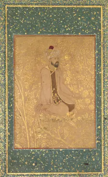 Seated Scholar, Border Fragment from the Teheran/Berlin album, c. 1605-1610. Creator: Unknown