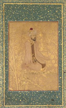 Seated Scholar, Border Fragment from the Teheran/Berlin album, c. 1605-1610. Creator: Unknown