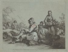 Seated Shepherd and a Peasant Woman with a Basket, 1759/1782. Creator: Francesco Londonio