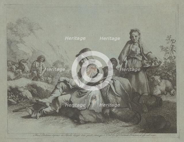 Seated Shepherd and a Peasant Woman with a Basket, 1759/1782. Creator: Francesco Londonio.