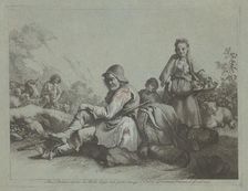 Seated Shepherd and a Peasant Woman with a Basket, 1759/1782. Creator: Francesco Londonio