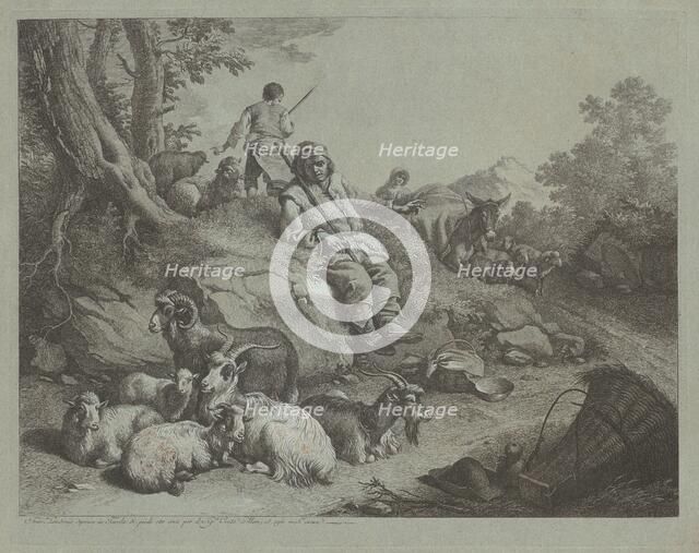 Seated Shepherd before a Flock of Goats, after 1766. Creator: Francesco Londonio.