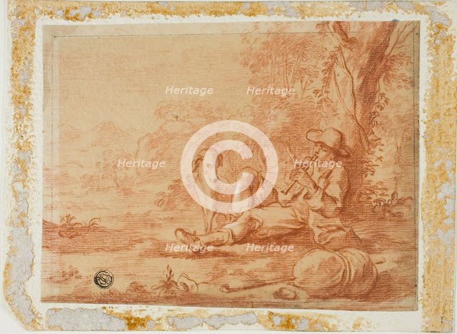 Seated Shepherd Playing the Pipe Under a Tree, n.d. Creator: Unknown.