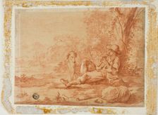 Seated Shepherd Playing the Pipe Under a Tree, n.d. Creator: Unknown