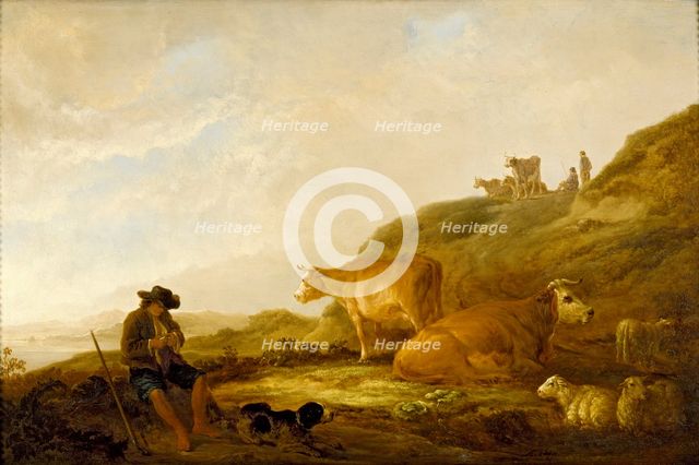 Seated Shepherd with Cows and Sheep in a Meadow, c1644. Artist: Aelbert Cuyp.