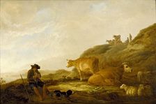 Seated Shepherd with Cows and Sheep in a Meadow, c1644. Artist: Aelbert Cuyp