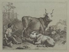Seated Shepherd with a Bull and Bullock, 1763. Creator: Francesco Londonio