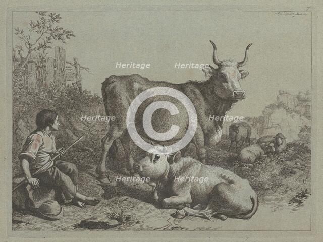 Seated Shepherd with a Bull and Bullock, 1763. Creator: Francesco Londonio.