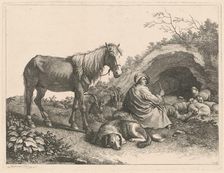 Seated Shepherd with Horse, Dog, Goats and Sheep, after 1776. Creator: Francesco Londonio
