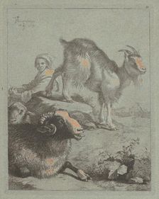 Seated Shepherdess, a Ram, a Sheep and a Goat, 1759. Creator: Francesco Londonio