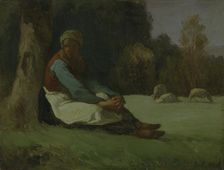 Seated shepherdess c1850s. Artist: Jean Francois Millet