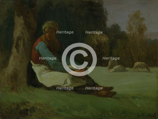 'Seated shepherdess', c1850s. Creator: Jean Francois Millet.