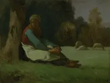 Seated shepherdess c1850s. Creator: Jean Francois Millet