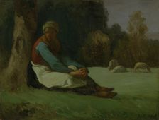 Seated shepherdess c1850s. Creator: Jean Francois Millet