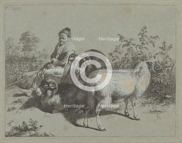 Seated Shepherdess with Three Rams, 1762. Creator: Francesco Londonio.