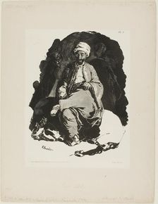 Seated Turk, plate one from Ink Sketches by Charlet, 1828. Creator: Nicolas-Toussaint Charlet