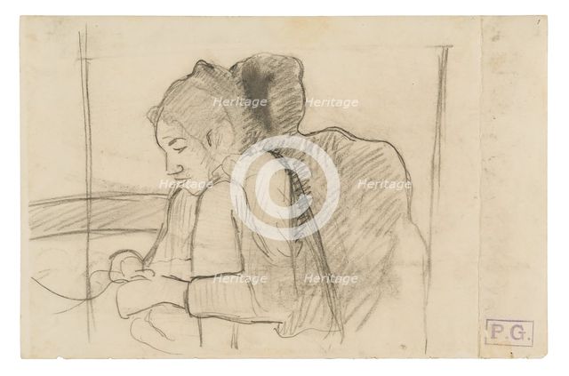 Seated Tahitian Woman (recto), Sketches of Roosters and Chickens (verso), 1891/93. Creator: Paul Gauguin.