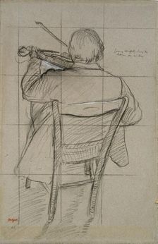 Seated Violinist seen from behind, 1875-1876. Artist: Edgar Degas