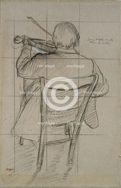 Seated Violinist seen from behind, 1875-1876. Artist: Edgar Degas.