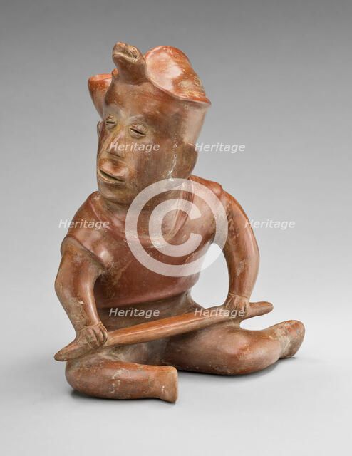 Seated Warrior Figure with Turtle Headdress, Holding a Staff, 100 B.C./A.D. 250. Creator: Unknown.