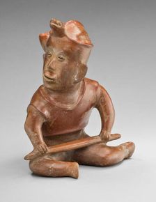 Seated Warrior Figure with Turtle Headdress, Holding a Staff, 100 B.C./A.D. 250. Creator: Unknown