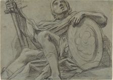 Seated Warrior Holding a Sword and Shield [recto], c. 1612. Creator: Giacomo Cavedone