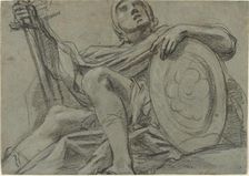 Seated Warrior Holding a Sword and Shield [recto], c. 1612. Creator: Giacomo Cavedone