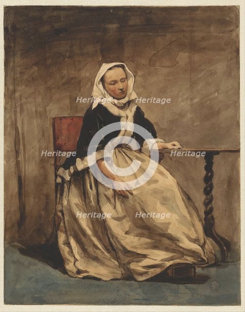 Seated woman next to a small table, 1832-1880. Creator: Jan Weissenbruch.