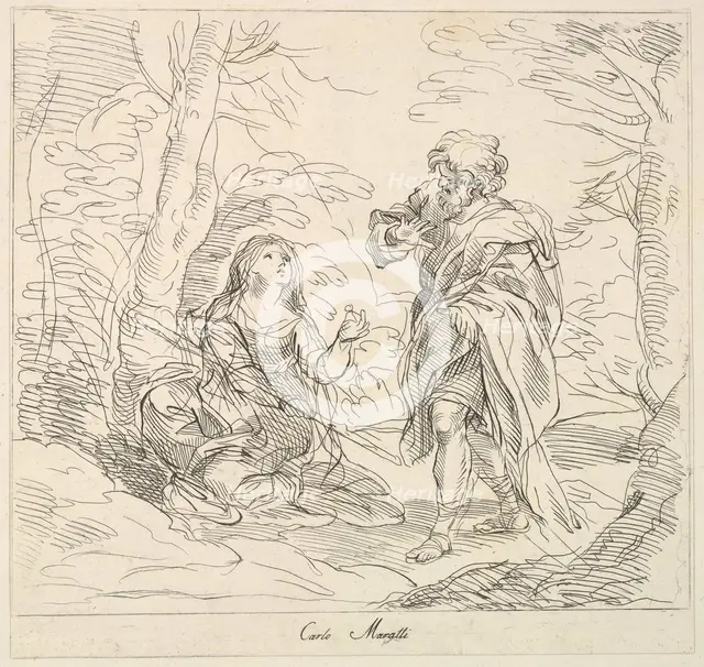 Seated woman and Bearded Man in a Landscape, 1740-1802. Creator: Giuseppe Canale.